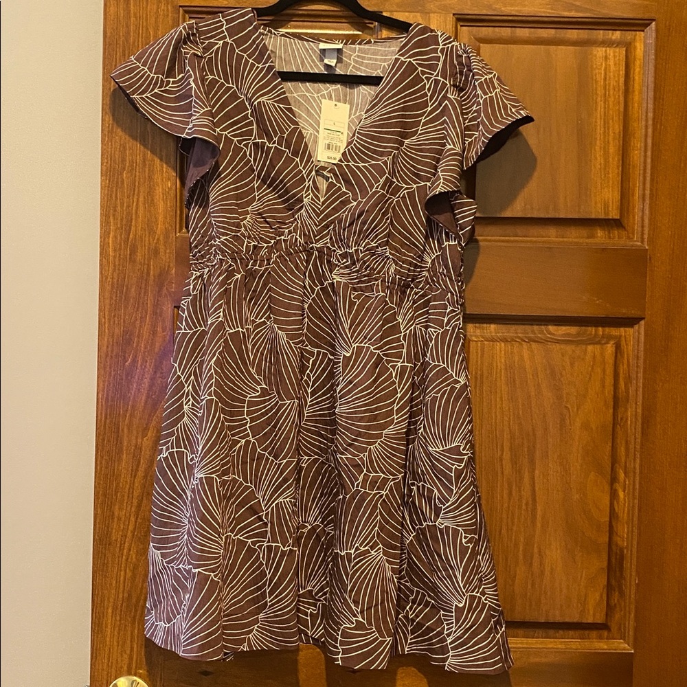 Target Brown and White Leaf Pattern Dress